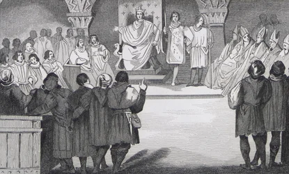 Philippe IV (1268-1314) le Bel znovu sjednocuje generála států v Louvru, z „Histoire de France“ od Colarta, vydaného kolem roku 1840