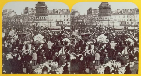 Place de la Bastille, veletrh šunky, Paříž, stereoskopický pohled, cca 1860