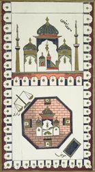 Plán mešity Al-Aksá a Skalního dómu (Qubbat Al-Sakhra) podle arabského rukopisu z 18. století.