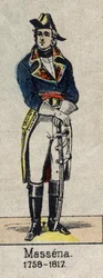 Portrét na nohou Andre Massena, vévoda z Rivoli (1756-1817), princ z Esslingu, marechal Impéria”” Obraz Epinalu z konce 19. století.