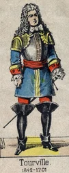 Portrét admirála Anny Hilarionové z Costentinu (Cotentin), hraběte z Tourville (1642-1701). Obrázek Epinal z konce 19. století.