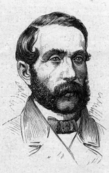 Portrét Alfreda Mezierese (1826-1915), francouzského literárního historika, politika, esejisty a akademika. Rytina v „“ Le Monde Illustré““ č. 883 ze 14. března 1874.