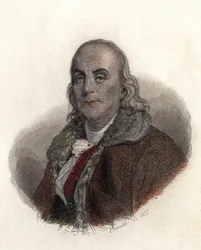 Portrét Benjamina Franklina (1706-1790), amerického fyzika, filozofa a politika. v „Užitečné portréty Hommes“