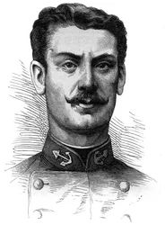 Portrét kapitána Josepha Gallieniho (1849-1916), francouzského vojáka a průzkumníka. Rytina v „“ Le Monde Illustré““ č. 254 z 9. dubna 1881.