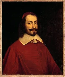 Portrét kardinála Julese Mazarina (1602-1661) (Giulio Raimondo Mazzarino nebo Mazarino) Obraz Francouzské školy 17. století Sun. 0,74x0,6 m versailles, muzeum zámku