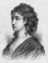 Portrét Cecile Aimee Renaultové (1774-1794), francouzské revolucionářky. Rytina z roku 1889. Soukromá sbírka.