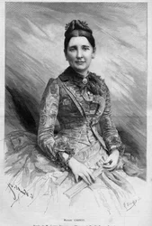 Portrét Cecile Carnotové (rozené Dupont-White nebo Dupont White) (1841-1898), manželky Sadiho Carnota, prezidenta Francouzské republiky. Rytina v „“ Le Monde Illustré““ č. 1678 z 25. května 1889.