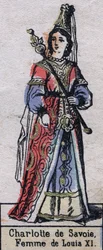 Portrét Charlotty de Savoie (1440-1483), manželky Ludvíka XI. (Kapetovská dynastie). Ilustrace z konce 19. století.