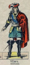 Portrét Claude Louis Hector de Villars (1653-1734), marechal z Francie. Obrázek Epinal z konce 19. století.
