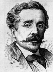 Portrét Ernesta Lacana (1829-1879), francouzského novináře a spisovatele. Rytina v „“ Le Monde Illustré““ č. 1141 z 8. února