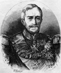 Portrét Spirit Victor Elisabeth Boniface de Castellane (1788-1862), francouzský maršál. Rytina v „“ Le Monde Illustré““ č. 56 z 1. května 1858.