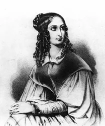 Portrét Flory Tristan z roku 1839, Gauguinova babička, zemřela 14. listopadu 1845 v Bordeaux - rytina