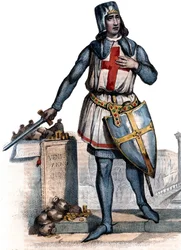 Portrét Geoffreye z Villehardouinu (1150-1228), francouzského historika a rytíře.