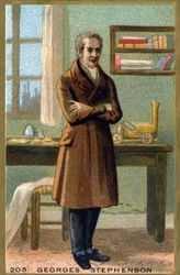 Portrét George Stephensona (1781-1848). Chromolitografie konce 19. století.