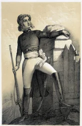 Portrét Henri du Vergier, hrabě z La Rochejaquelein (nebo Verger de La Rochejacquelein) (1772-1794) - v „Galerie historique de la Revolution francaise“ od Alberta Maurina