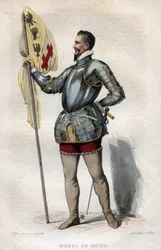 Portrét Jindřicha I., vévody z Guise (1550-1588) zvaný „zjizvený“, ilustrace z „“Le Plutarque Français““ od Edmonda Mennecheta