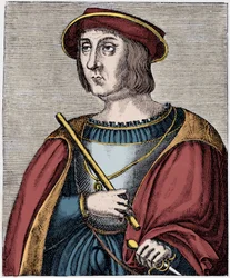 Portrét Jacques II de Chabannes (La Palice) (1470-1525) rytina z „Louis XII et Anne de Bretagne“ od Paula Lacroixe, ed Georgese Hurtrela