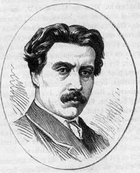 Portrét Jean Falguiere 1831-1900), francouzský sochař. Rytina v „“ Le Monde Illustré““ č. 890 ze dne 2. května 1874.