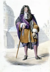 Portrét Jeana de La Fontaine, francouzského spisovatele (1621-1695) - v Ed. Mennechet, „“Le Plutarque francais““