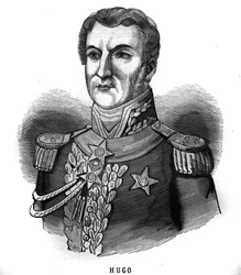 Portrét Josepha Leopolda Sigisberta Huga (1773-1828), generála prvního císařství, otce Victora Huga. Rytina v „Les Illustrations De L