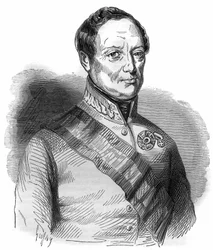 Portrét Josepha Wenzela Radetzky von Radetz (nebo hraběte Josepha Radeckého (1766-1858) rakouského maršála Rytina v „Historie papežů-králů-královen-a-císařů v průběhu staletí““ od Maurice Lachatre