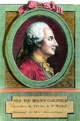 Portrét Josepha de Montgolfiera (1740 - 1810), vynálezce horkovzdušného balónu. Rytina 18. století. Soukromá sbírka.