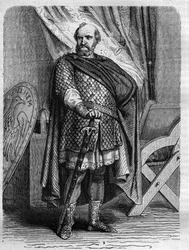 Portrét krále Etienna (Stephena) dit de Blois (1096-1154), posledního normanského krále Anglie. Rytina do „“ Historie papežů (...) Zločiny královny, krále a císařů v průběhu staletí“ od Maurice Lachatre