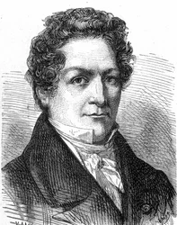 Portrét Louise Jacquese Thénarda (1777 - 1857), francouzského chemika - v „Album de la Science; věhlasní vědci; Grandesovy objevy “”” 1896.