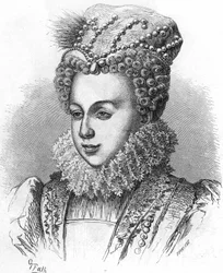 Portrét Markéty z Valois známé jako královna Margot (1553-1615) Manželka Jindřicha IV. V “” Histoire Populaire de la France””, sd. ver1885. Rytina.