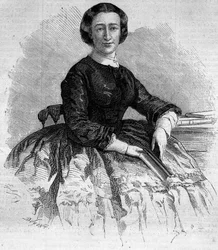 Portrét Marie Franciscy de Sales (1825-1860), vévodkyně z Alby a sestry francouzského impressa Eugenie de Montijo. Rytina v „“ Le Monde Illustré““ č. 180 z 22. září 1860.