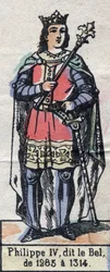 Portrét Filipa IV z Francie, známého jako Filip Bel (1268-1314) (dynastie Kapetovců). Ilustrace z konce 19. století.