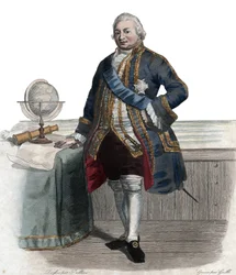 Portrét Pierre Andre de Suffren de Saint Tropez (Saint-Trophez), soudní vykonavatel Suffrenu (1729-1788), francouzský admirál. ilustrace z „“The French Plutarch”” od Edmonda Mennecheta