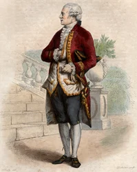 Portrét Pierra Augustina Carona de Beaumarchais (1732-1799), francouzského hodináře, vynálezce, hudebníka, diplomata a spisovatele.