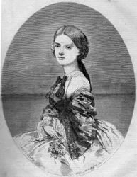 Portrét princezny Clotildy Savojské (1843-1911), budoucí manželky prince Napoleona (1822-1891). Rytina v „“ Le Monde Illustré““ č. 94 z 29. ledna 1859.