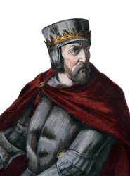 Portrét Simona IV de Montfort, 5. hraběte z Leicesteru (1150-1218), francouzského šlechtice.