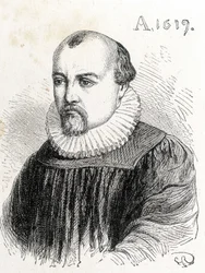 Portrét Solomona de Caus (1576-1624), francouzského fyzika - v „“ Album of Science; proslulí učenci; Velké objevy””” 1896.