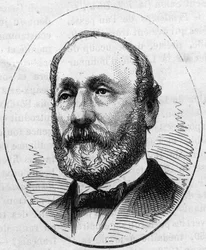 Portrét Theodore Ballu (1817-1885), francouzský architekt. Rytina v „“ Le Monde Illustré““ č. 890 ze dne 2. května 1874.