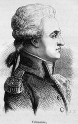 Portrét Villeneuva, francouzského admirála (1763 - 1806), zahájil bitvu u Trafalgaru, která byla katastrofou, a poté spáchal sebevraždu - v díle „L