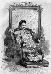 Portrét Xianfenga (1831-1861), čínského císaře z dynastie Čching. Rytina v „“ Le Monde Illustré““ č. 199 z 2. února