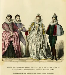 Portréty v roce 1581 Louise de Vaudemont (1553-1601), královny Francie, manželky Jindřicha III. (1551-1589), třetího vévody z Guise, Henriho I., známého jako Balafre (1549-1588), z Marguerite Lorraine (1564-1625) dcera hraběte z Vaudemont (Nicolas