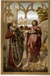 Portréty svatého Ludvíka a svatého Jana Křtitele - repro. podle fragmentu oltářního obrazu připisovaného Van Eyckovi v „Les Chroniqueurs de l