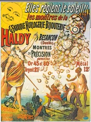 Reklamní plakát Horlogerie-Bijouterie Haldy, před rokem 1890