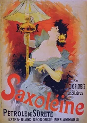 Reklamní plakát Saxoleine Safety Lamp Oil, 90. léta 19. století