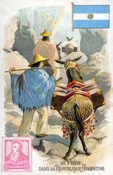 Pošťák v Argentině doručující poštu, konec 19. století
