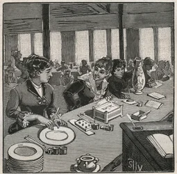 Keramika: malířská dílna na porcelán v 19. století ve Francii. Rytina z roku 1880 v „“Les arts et metiers illustres““ od Adolphe BITARDA.