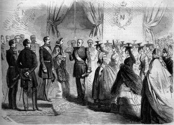 Prezentace dvanácti maconnaise ve venkovském kroji Napoleonovi III. (1808-1873) a Impressu Eugenii (1826-1920). Macon, Saone a Loire (71)