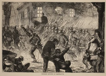 Pruský postup u Gravelotte, ilustrace z Cassells Historie války mezi Francií a Německem, 1870-1871