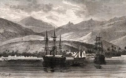 Rade de Taiti - Tahiti - rytina v „La France illustrée: geografie, historie, statistická správa“ od V.A. Malt-Brown. 1884