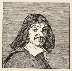 René Descartes, kopie Borise Mestcherského (zemř. 1957), ilustrace z knihy Histoire de la Nation Francaise, Sciences, Volumes I & II, autor Gabriel Hanotaux (1853-1944), 1924.