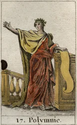 Reprezentace Polyhymnie, Múzy posvátného hymnu a výmluvnosti. Z „Mytologie mládí“ od Pierra Blancharda 1803.
